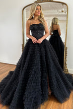 Load image into Gallery viewer, Stunning Glitter A-Line Spaghetti Straps Court Train Tulle Prom Dress With Split
