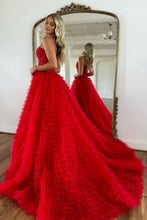 Load image into Gallery viewer, Stunning Glitter A-Line Spaghetti Straps Court Train Tulle Prom Dress With Split
