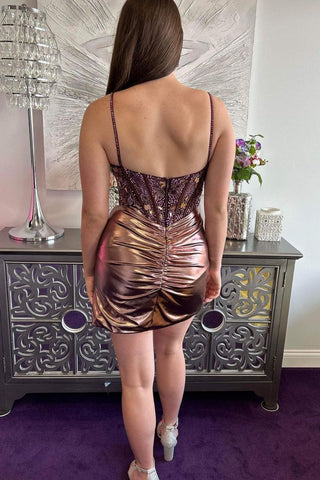 Gorgeous Rose Gold Spaghetti Straps Short Sparkly Homecoming Dress