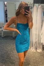 Load image into Gallery viewer, Royal Blue Spaghetti Straps Short Lace Homecoming Dress
