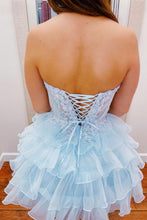 Load image into Gallery viewer, Light Blue A-Line Sweetheart Lace Up Short Tiered Tulle Homecoming Dress
