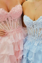 Load image into Gallery viewer, Light Blue A-Line Sweetheart Lace Up Short Tiered Tulle Homecoming Dress
