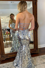 Load image into Gallery viewer, Luxurious Sparkly Sequin Mermaid Strapless Lace Up Long Corset Prom Dress

