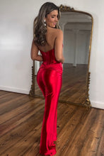 Load image into Gallery viewer, Stylish Red Sweetheart Zipper Back Long Satin Prom Jumpsuit
