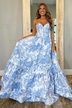 Load image into Gallery viewer, Lovely Light Blue Sweetheart A-Line Zipper Back Long Print Prom Dress
