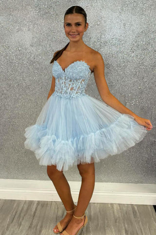 Pretty A-Line Sweetheart Lace Up Short Tulle Homecoming Dress