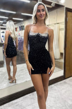 Load image into Gallery viewer, Royal Blue Bodycon Spaghetti Straps Short Beaded Homecoming Dress With Slit
