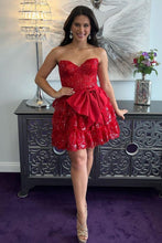 Load image into Gallery viewer, Sparkly Red A-Line Sweetheart Tiered Homecoming Dress With Bowknot
