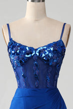 Load image into Gallery viewer, Sparkly Royal Blue Off The Shoulder Mermaid Long Prom Dress With Sequin
