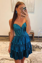 Load image into Gallery viewer, Sparkly Goegeous Sweetheart Short A-Line Tiered Beaded Homecoming Dress
