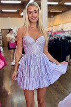 Load image into Gallery viewer, Gorgeous A-Line Sweetheart Short Tiered Beaded Homecoming Dress
