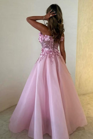 Stunning A-Line Pink Sweetheart Lace Up Long Party Dress with Appliques