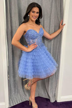 Load image into Gallery viewer, Stunning A-Line Sweetheart Lace Up Short Tiered Tulle Homecoming Dress
