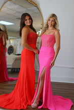 Load image into Gallery viewer, Stunning Mermaid Spaghetti Straps Glitter Top Long Prom Dress with Slit
