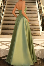 Load image into Gallery viewer, Stunning Sage Green A-Line Strapless Long Satin Prom Dress with Slit
