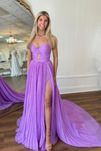 Load image into Gallery viewer, Stylish Purple A-Line Strapless Long Pleated Tulle Prom Dress
