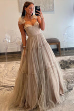 Load image into Gallery viewer, Stunning A-Line Tie Straps Zipper Back Long Tulle Prom Dress
