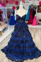 Load image into Gallery viewer, Princess A-Line Spaghetti Straps Long Glitter Prom Dress With Appliques
