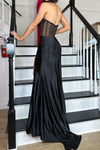 Load image into Gallery viewer, Hot Mermaid Strapless Corset Black Long Prom Dress with Split Front
