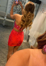 Load image into Gallery viewer, Glitter Rhinestones Strapless Short Red Homecoming Dress Party Dress
