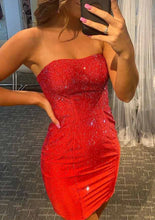 Load image into Gallery viewer, Glitter Rhinestones Strapless Short Red Homecoming Dress Party Dress
