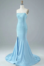 Load image into Gallery viewer, Sexy Tight Strapless Light Blue Long Prom Dress
