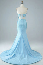 Load image into Gallery viewer, Sexy Tight Strapless Light Blue Long Prom Dress
