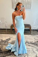 Load image into Gallery viewer, Sexy Tight Strapless Light Blue Long Prom Dress
