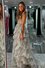 Load image into Gallery viewer, Princess A Line Sweetheart Blue Corset Prom Dress with Lace Ruffles
