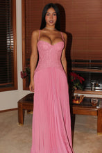 Load image into Gallery viewer, Charming A Line Spaghetti Straps Pink Corset Prom Dress with Ruffles
