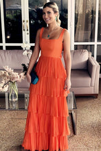 Load image into Gallery viewer, Gorgeous A Line Square Neck Orange Long Prom Dress with Ruffles
