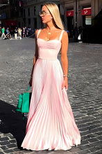 Load image into Gallery viewer, Princess A Line Spaghetti Straps Pink Long Prom Dress with Ruffles
