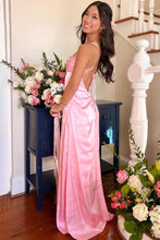 Load image into Gallery viewer, Trendy A Line Spaghetti Straps Pink Long Prom Dress with Backless
