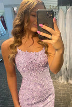 Load image into Gallery viewer, Sheath Spaghetti Straps Purple Short Homecoming Dress with Appliques
