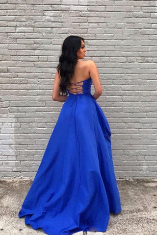 A Line Sweetheart Royal Blue Long Prom Dress with Slit