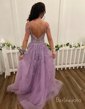 Load image into Gallery viewer, V neck Off-the-Shoulder Backless Prom Dress With Appliques
