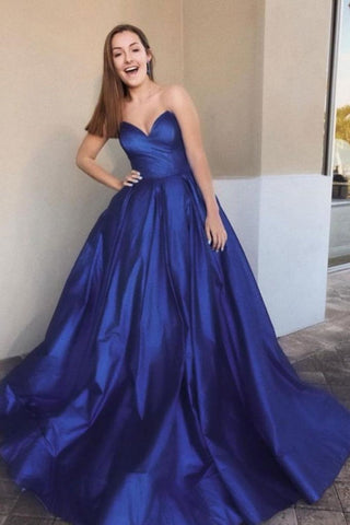 Princess A Line Sweetheart Navy Blue Long Prom Dress