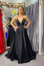 Load image into Gallery viewer, A Line Spaghetti Straps Black Long Prom Dress with Beading
