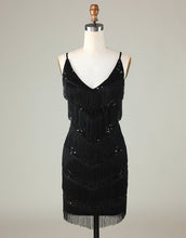 Load image into Gallery viewer, Gorgeous Black V-Neck Tight Tassel Homecoming Dress
