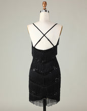 Load image into Gallery viewer, Gorgeous Black V-Neck Tight Tassel Homecoming Dress

