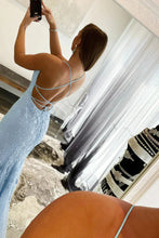 Load image into Gallery viewer, Mermaid Spaghetti Straps Blue Long Prom Dress with Appliques
