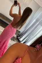 Load image into Gallery viewer, Mermaid Spaghetti Straps Hot Pink Long Prom Dress with Appliques
