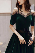 Load image into Gallery viewer, Charming A Line Off the Shoulder Dark Green Long Prom Dress with Bowknot
