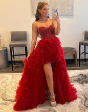 Load image into Gallery viewer, Sweetheart High-Low Tiered Long Prom Dress With Beading
