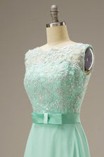 Load image into Gallery viewer, A Line Lace Top Sweep Train Prom Dress With Belt
