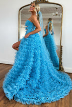 Load image into Gallery viewer, Blue Cute A-Line Sweetheart Long Tiered Tulle Prom Dress With Split
