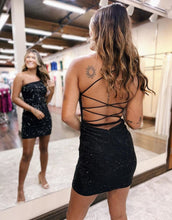 Load image into Gallery viewer, Bodycon One Shoulder Lace Up Tight Beaded Homecoming Dress

