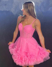 Load image into Gallery viewer, Charming Hot Pink A-Line Lace Up Tulle Homecoming Dress
