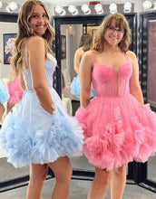 Load image into Gallery viewer, Charming Hot Pink A-Line Lace Up Tulle Homecoming Dress
