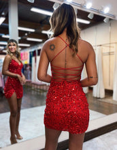 Load image into Gallery viewer, Corset Back Sequin Short Homecoming Dress With Split
